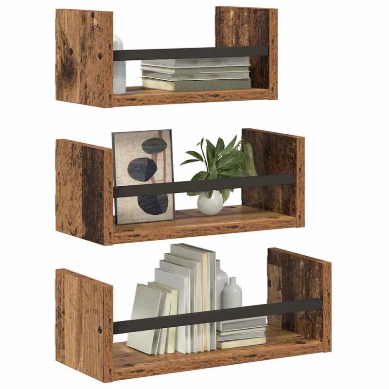 Sieninių lentynų komplektas 3 pcs Senovinis medis 40x16x14cm
