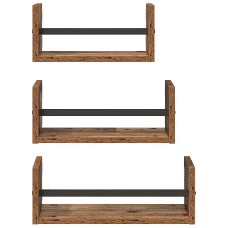 Sieninių lentynų komplektas 3 pcs Senovinis medis 40x16x14cm