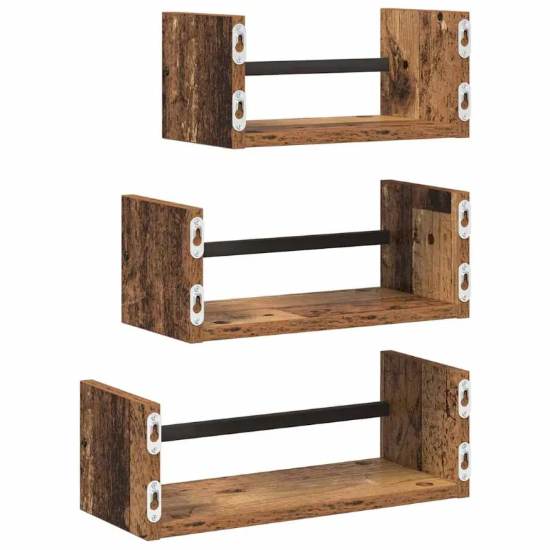 Sieninių lentynų komplektas 3 pcs Senovinis medis 40x16x14cm