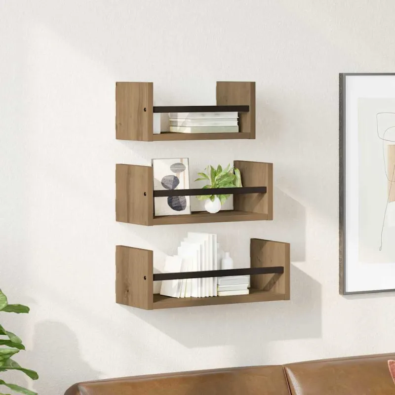 Sieninių lentynų komplektas 3 pcs Amatininkų ąžuolas 40x16x14cm