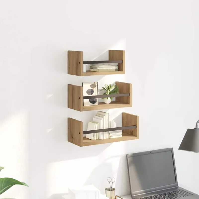 Sieninių lentynų komplektas 3 pcs Amatininkų ąžuolas 40x16x14cm