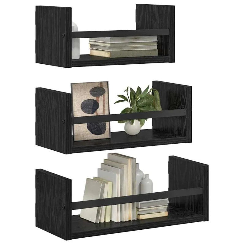 Sieninių lentynų komplektas 3 pcs Juodas ąžuolas 40x16x14cm