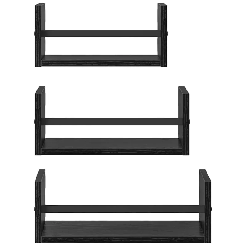 Sieninių lentynų komplektas 3 pcs Juodas ąžuolas 40x16x14cm