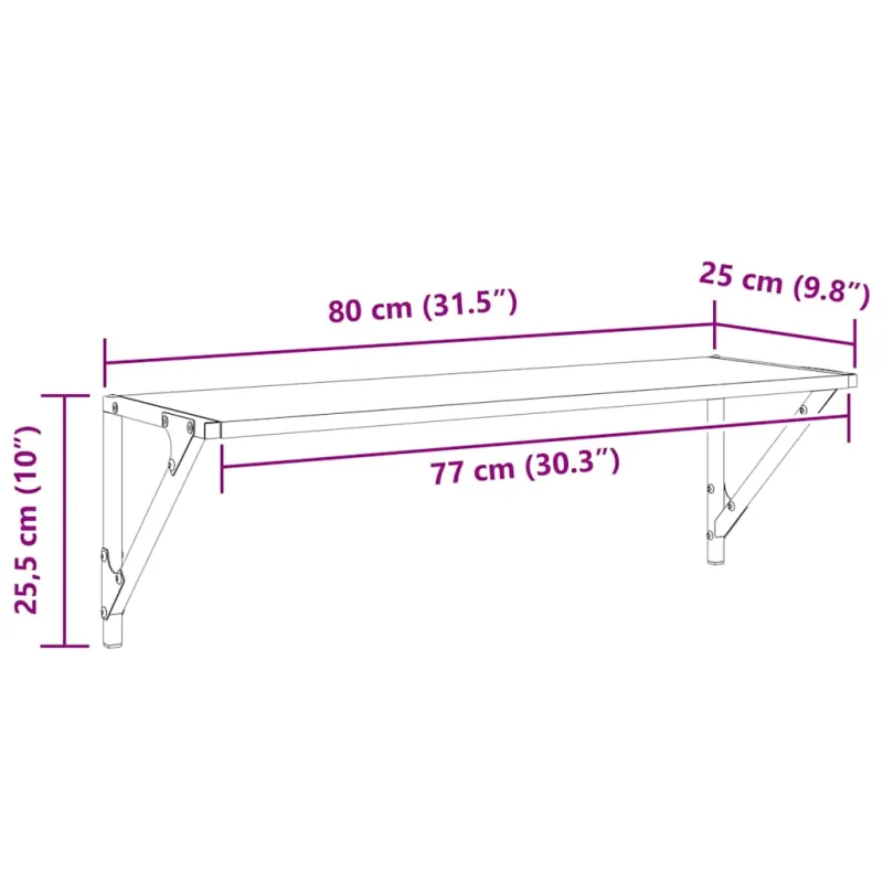 Sieninės lentynos 2 pcs Juodas ąžuolas 80 x 25 x 25,5 cm