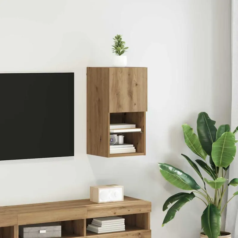 Sieninis televizoriaus stovas su LED Amatininkų ąžuolas