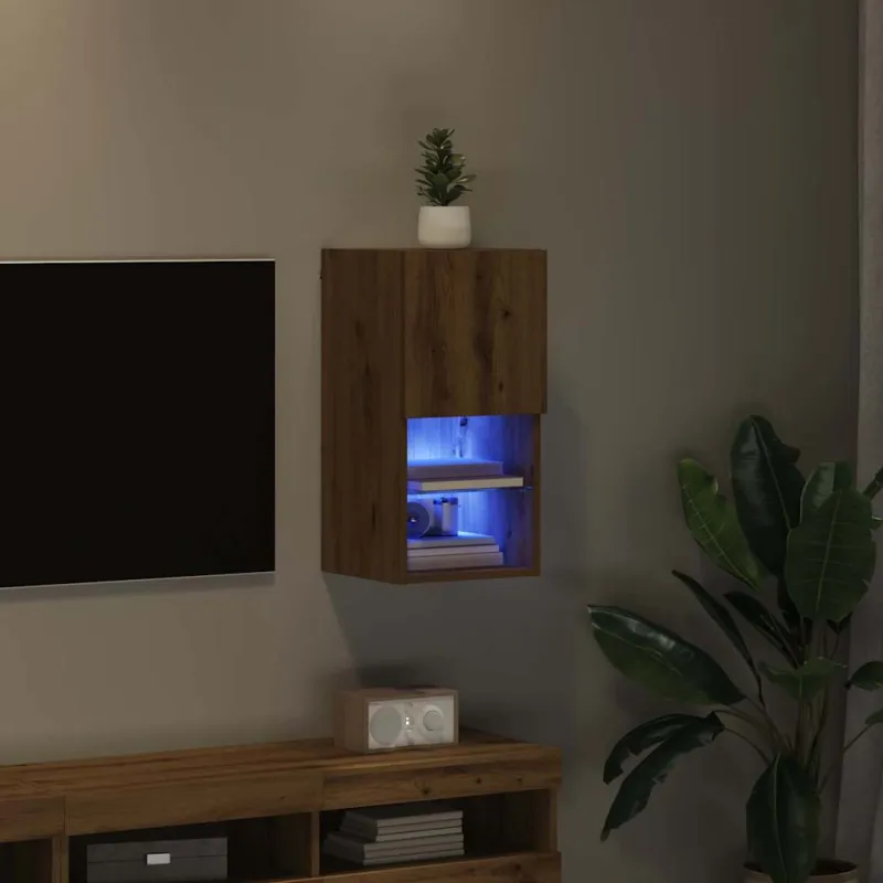 Sieninis televizoriaus stovas su LED Amatininkų ąžuolas