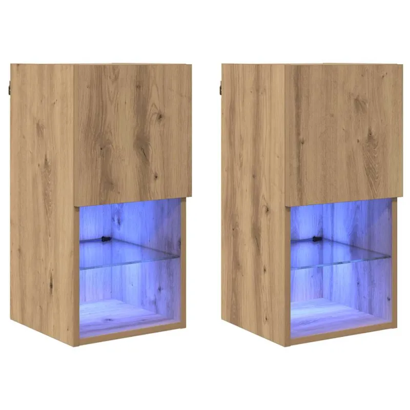 Sieniniai televizorių spintelės su LED 2 pcs Amatininkų ąžuolas