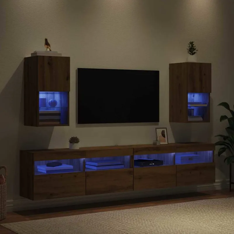 Sieniniai televizorių spintelės su LED 2 pcs Amatininkų ąžuolas