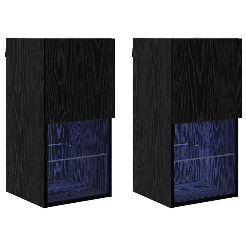 Sieniniai televizorių spintelės su LED 2 pcs Juodas ąžuolas