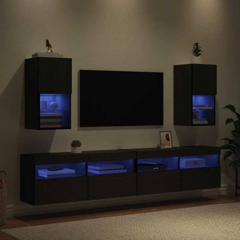 Sieniniai televizorių spintelės su LED 2 pcs Juodas ąžuolas