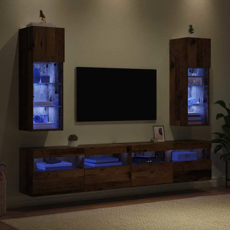 Sieniniai televizorių spintelės su LED 2 pcs Senas medis