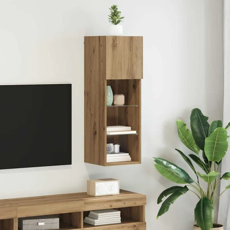 Sieninis televizoriaus stovas su LED Amatininkų ąžuolas