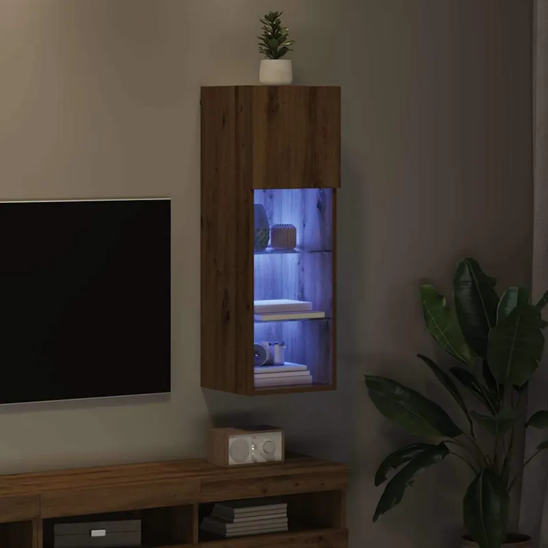 Sieninis televizoriaus stovas su LED Amatininkų ąžuolas