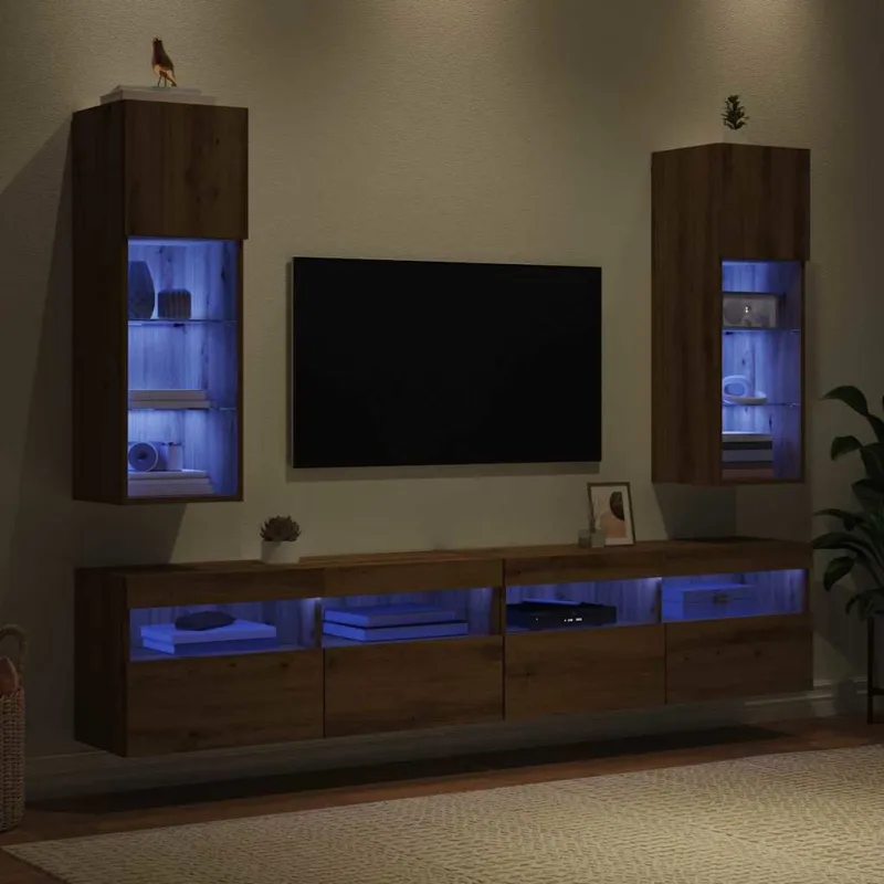 Sieniniai televizorių spintelės su LED 2 pcs Amatininkų ąžuolas
