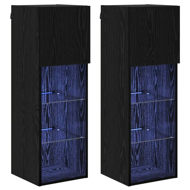 Sieniniai televizorių spintelės su LED 2 pcs Juodas ąžuolas