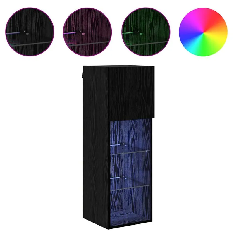 Sieniniai televizorių spintelės su LED 2 pcs Juodas ąžuolas