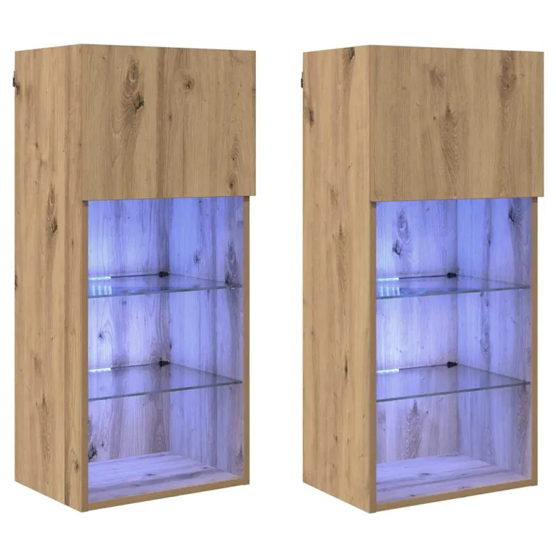 Sieniniai televizorių spintelės su LED 2 pcs Amatininkų ąžuolas