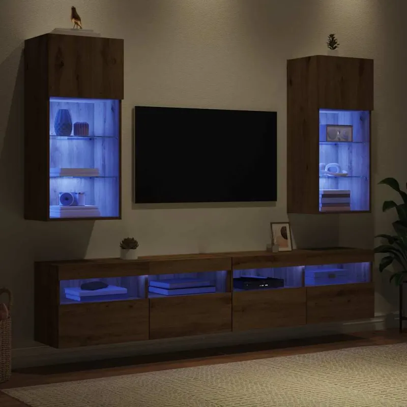 Sieniniai televizorių spintelės su LED 2 pcs Amatininkų ąžuolas