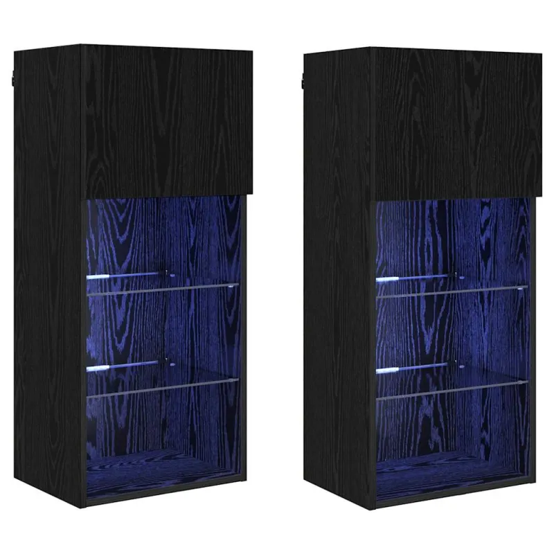 Sieniniai televizorių spintelės su LED 2 pcs Juodas ąžuolas