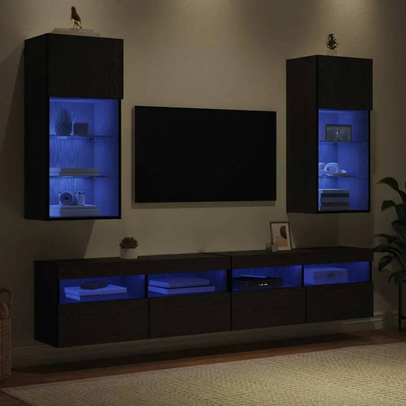 Sieniniai televizorių spintelės su LED 2 pcs Juodas ąžuolas