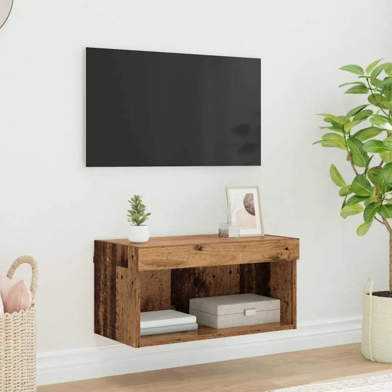 TV spintelių komplektas su LED Senovinis medis 60 x 30 x 30 cm