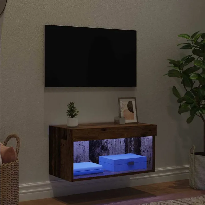 TV spintelių komplektas su LED Senovinis medis 60 x 30 x 30 cm