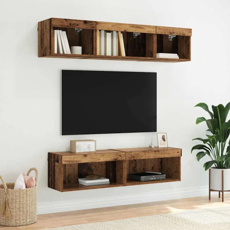 TV spintelių komplektas su LED Senovinis medis 60 x 30 x 30 cm