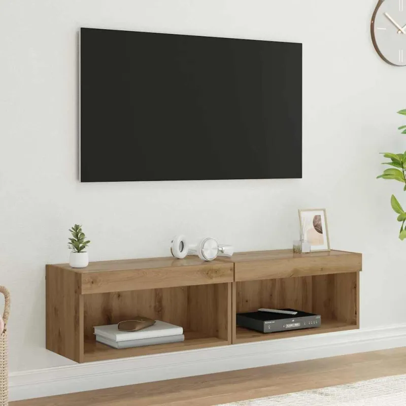 TV spintelių komplektas su LED 2 pcs Amatininkų ąžuolas