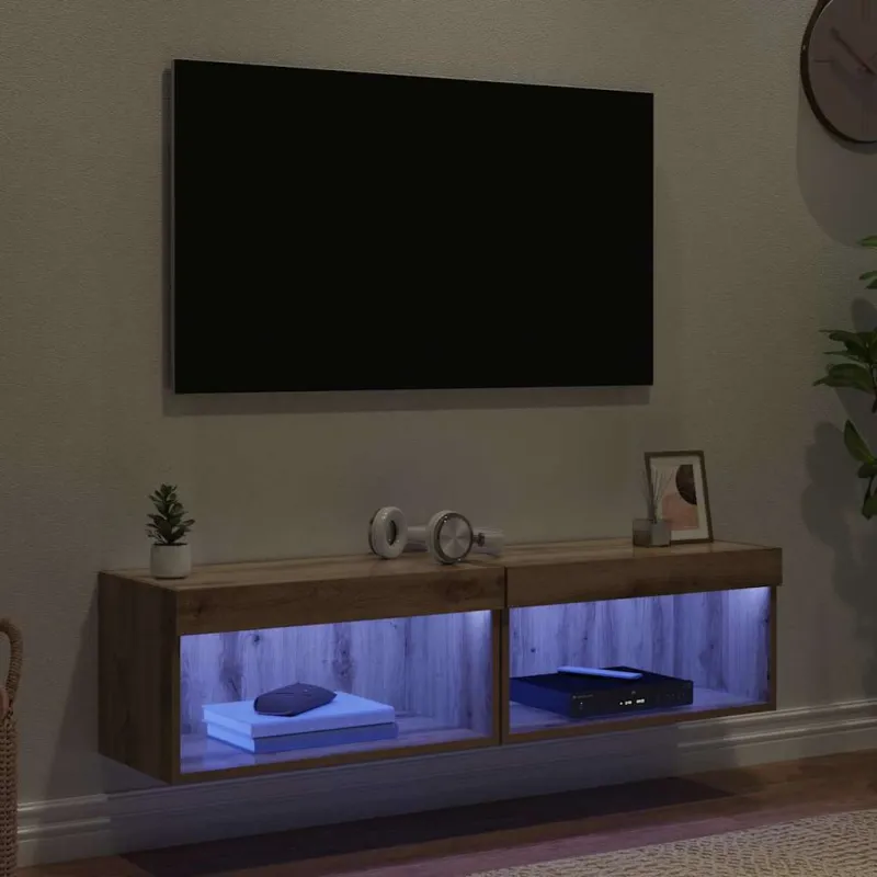 TV spintelių komplektas su LED 2 pcs Amatininkų ąžuolas