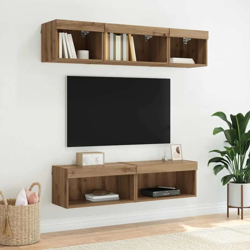 TV spintelių komplektas su LED 2 pcs Amatininkų ąžuolas