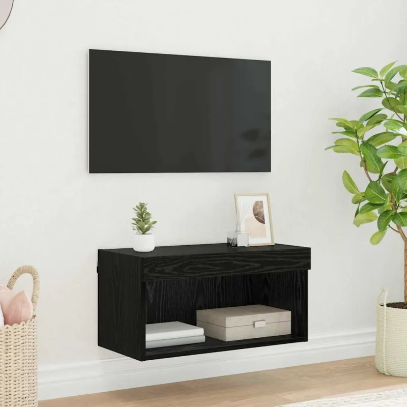 TV spintelių komplektas su LED Juodas ąžuolas 60 x 30 x 30 cm