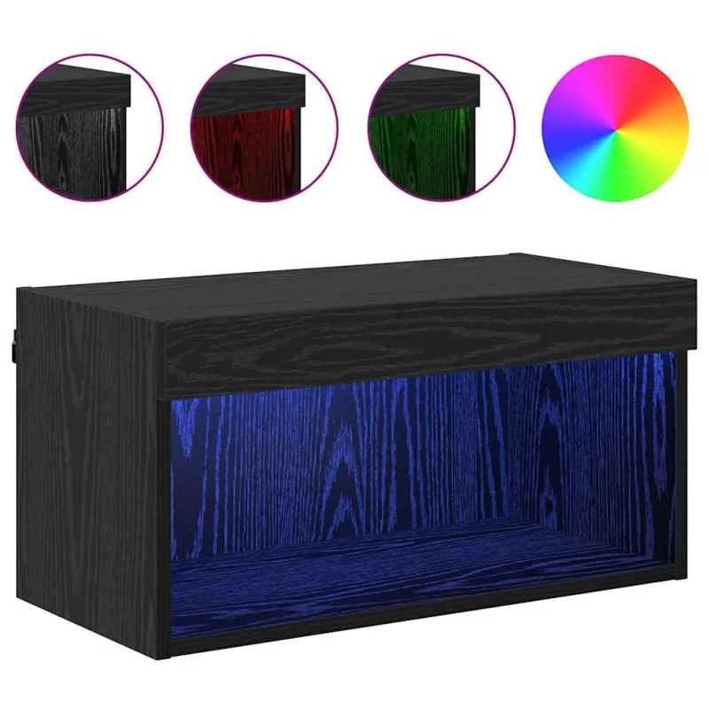 TV spintelių komplektas su LED Juodas ąžuolas 60 x 30 x 30 cm