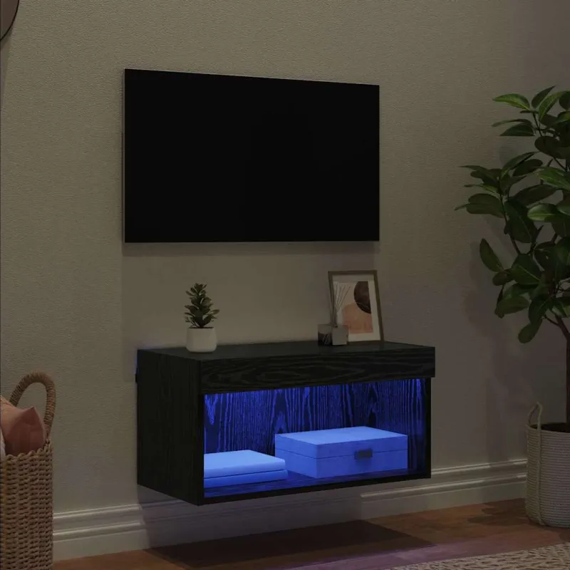 TV spintelių komplektas su LED Juodas ąžuolas 60 x 30 x 30 cm