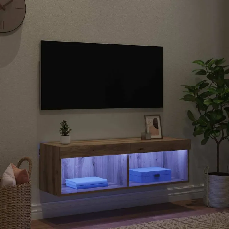 TV sieninė spintelė su LED Amatininkų ąžuolas 100 x 30 x 30 cm