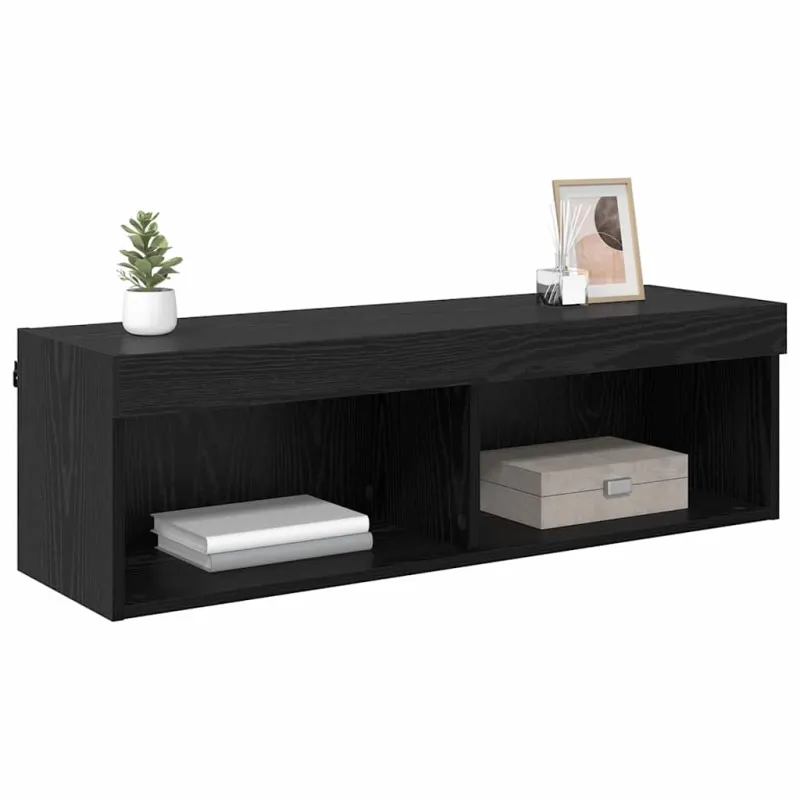 TV sieninė spintelė su LED Juodas ąžuolas 100 x 30 x 30 cm