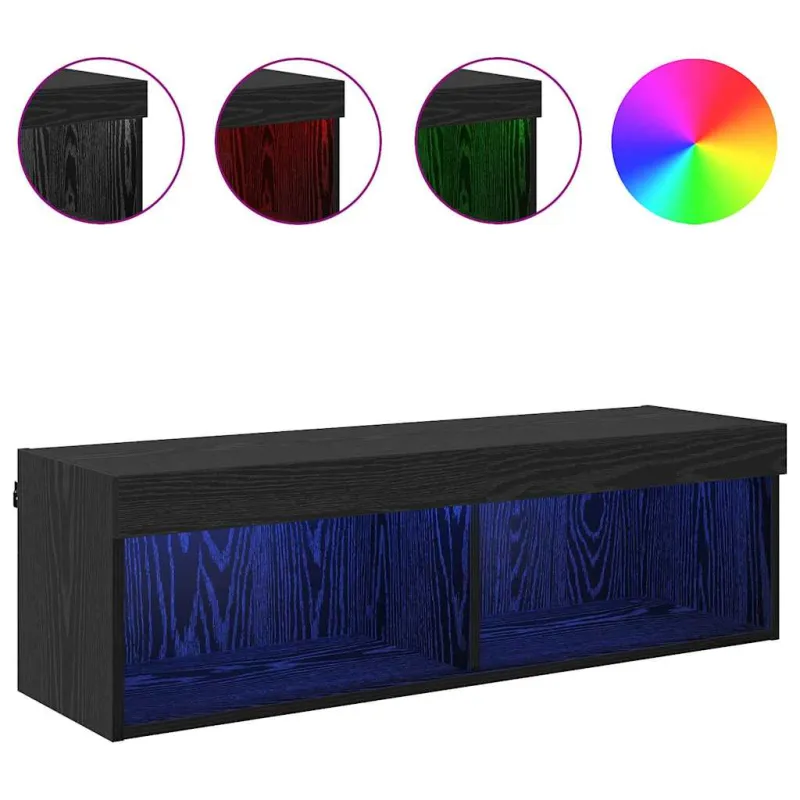 TV sieninė spintelė su LED Juodas ąžuolas 100 x 30 x 30 cm