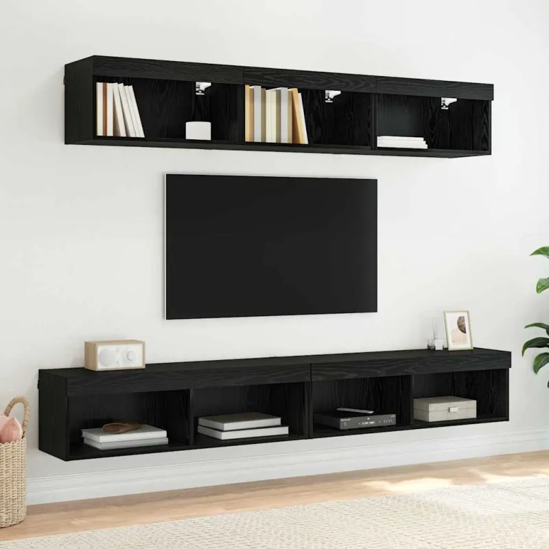 TV sieninė spintelė su LED Juodas ąžuolas 100 x 30 x 30 cm