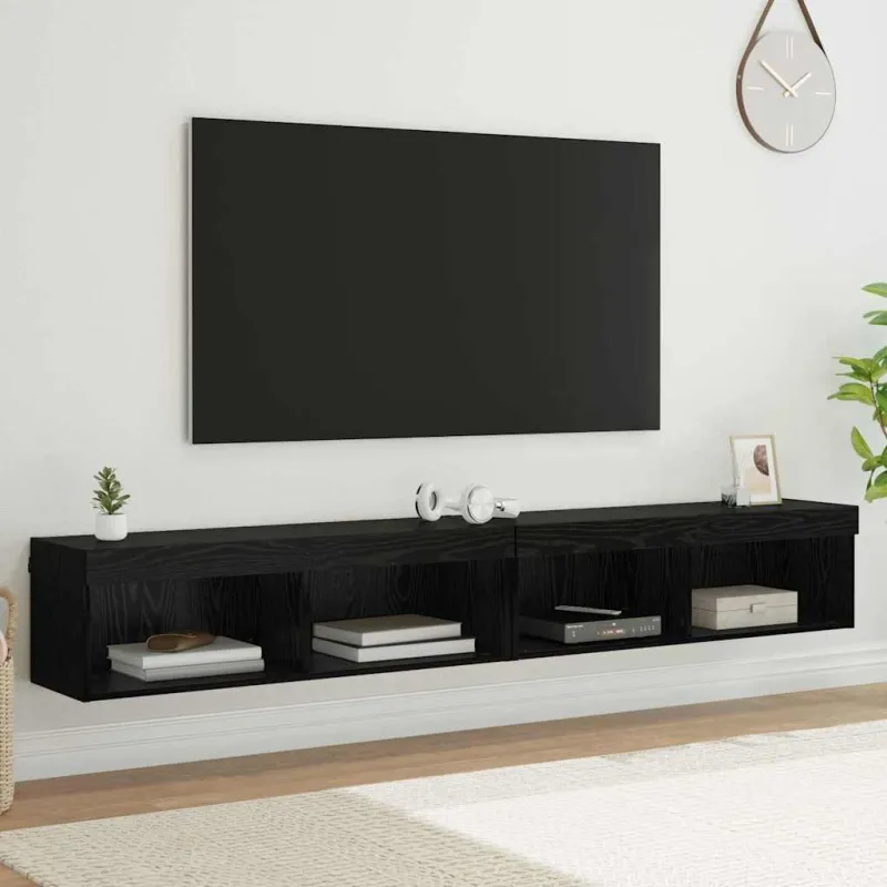 TV spintelių komplektas 2 pcs Juodas ąžuolas 100 x 30 x 30 cm