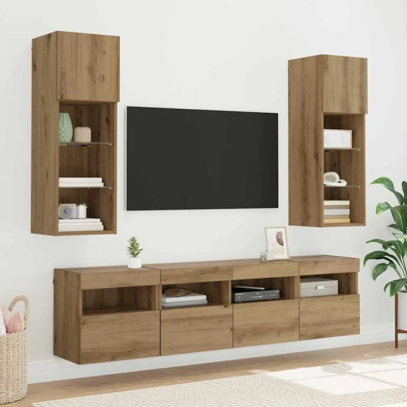 TV sieninė spintelė su LED Amatininkų ąžuolas 40 x 30 x 40 cm