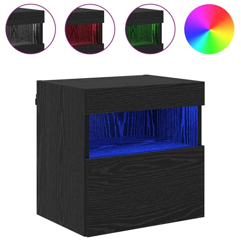 TV sieninė spintelė su LED Juodas ąžuolas 40 x 30 x 40 cm