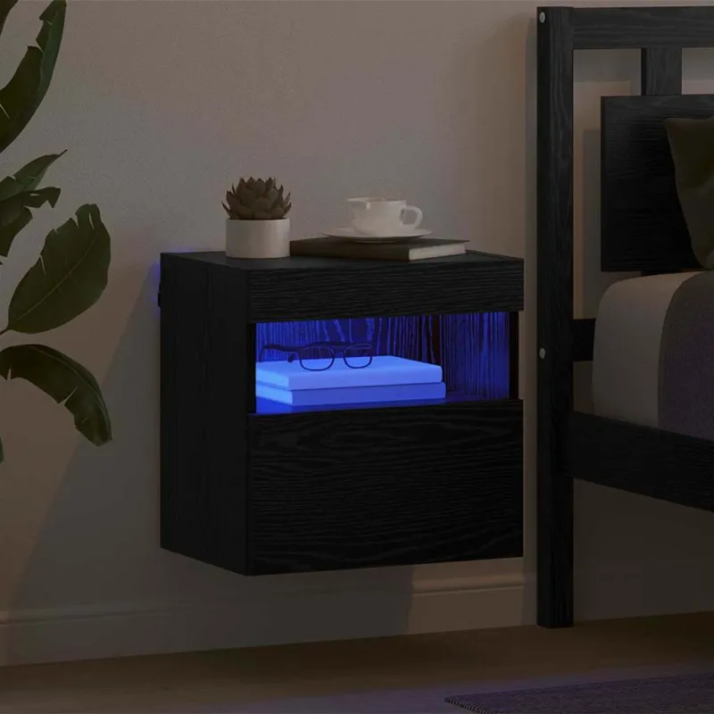 TV sieninė spintelė su LED Juodas ąžuolas 40 x 30 x 40 cm