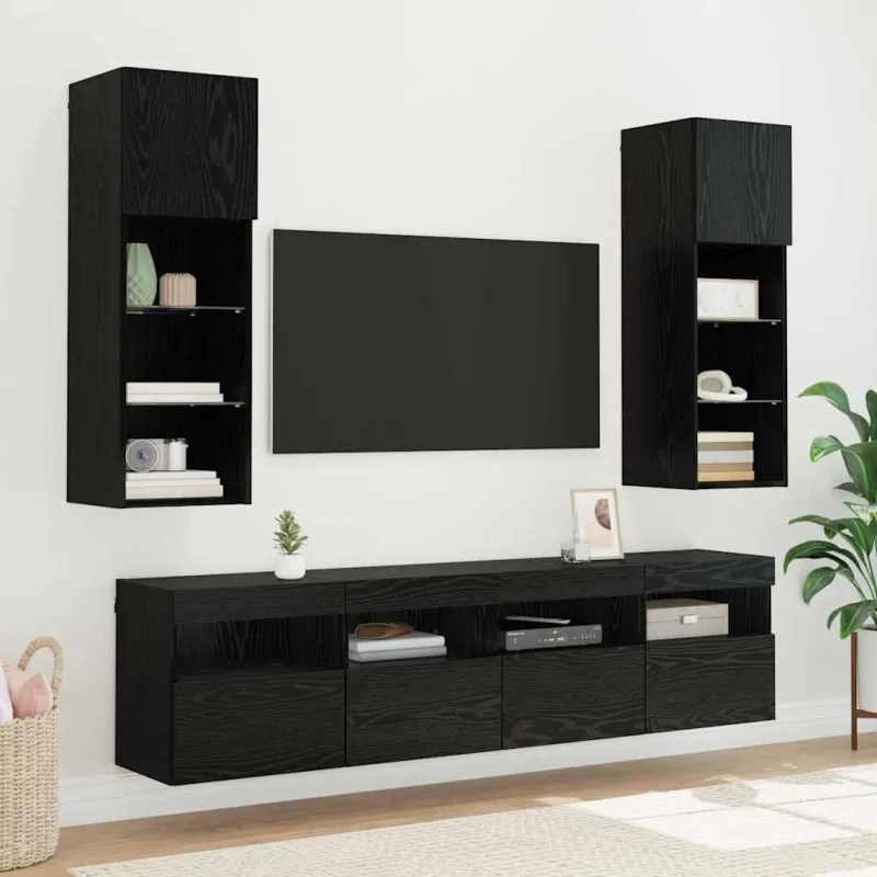 TV sieninė spintelė su LED Juodas ąžuolas 40 x 30 x 40 cm