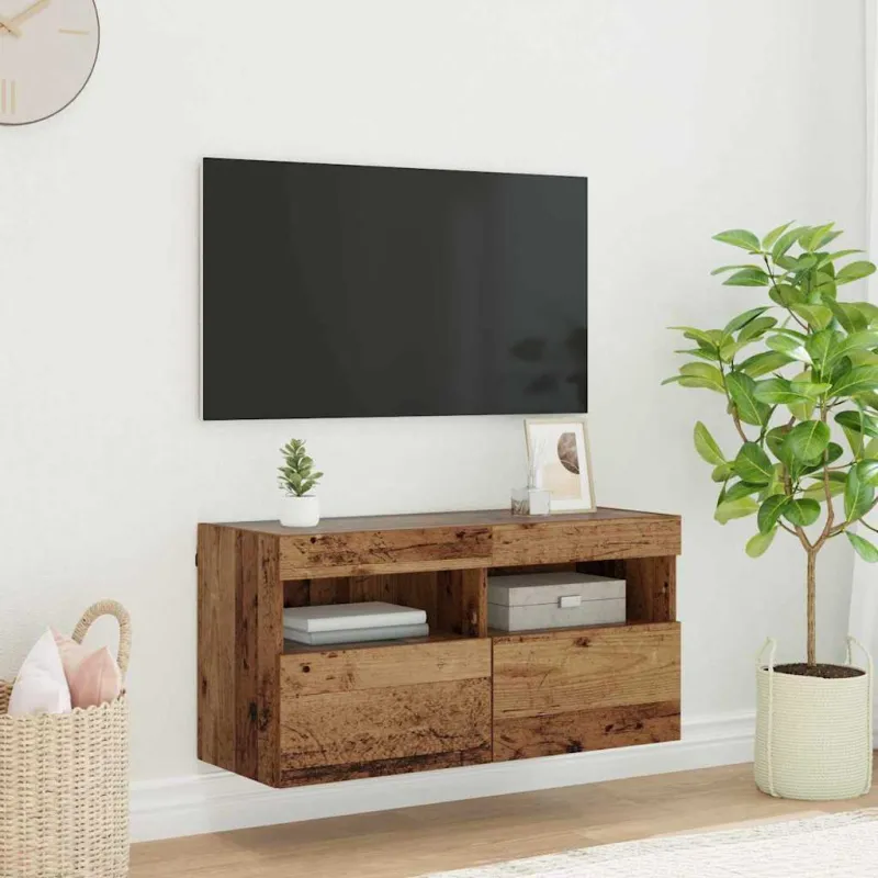 TV sieninė spintelė su LED Senovinis medis 80 x 30 x 40 cm