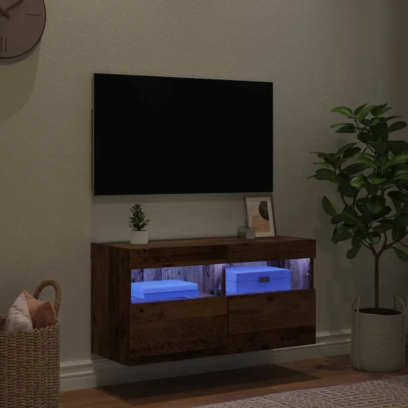 TV sieninė spintelė su LED Senovinis medis 80 x 30 x 40 cm