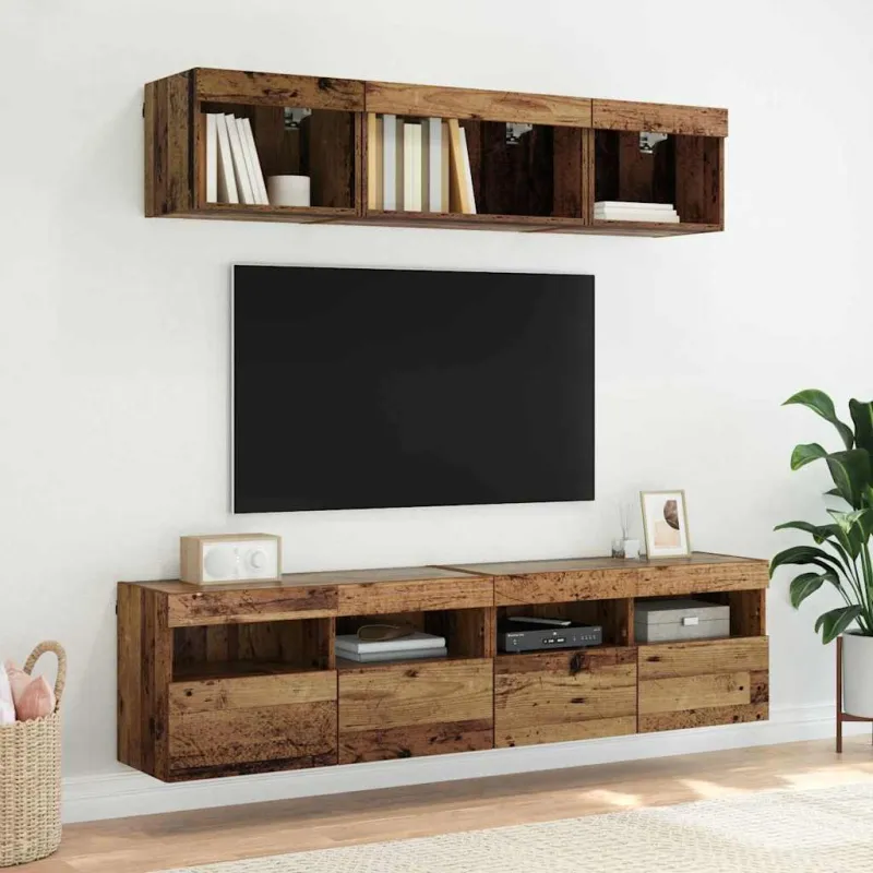 TV sieninė spintelė su LED Senovinis medis 80 x 30 x 40 cm
