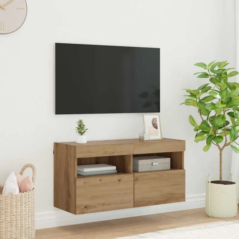 TV sieninė spintelė su LED Amatininkų ąžuolas 80 x 30 x 40 cm
