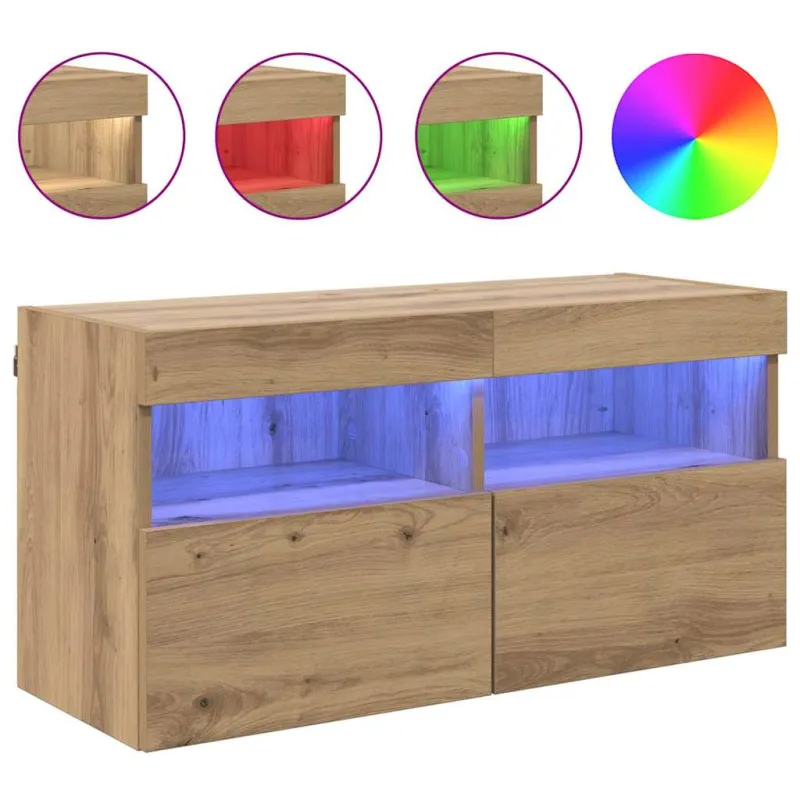 TV sieninė spintelė su LED Amatininkų ąžuolas 80 x 30 x 40 cm