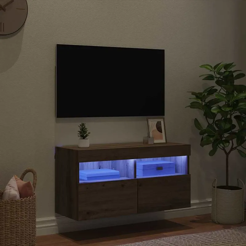 TV sieninė spintelė su LED Amatininkų ąžuolas 80 x 30 x 40 cm