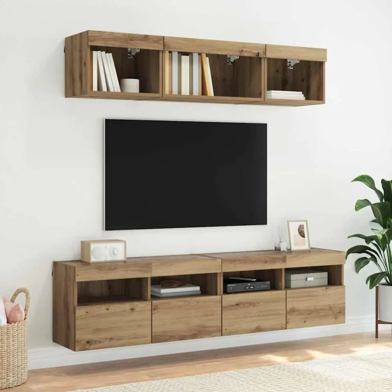 TV sieninė spintelė su LED Amatininkų ąžuolas 80 x 30 x 40 cm