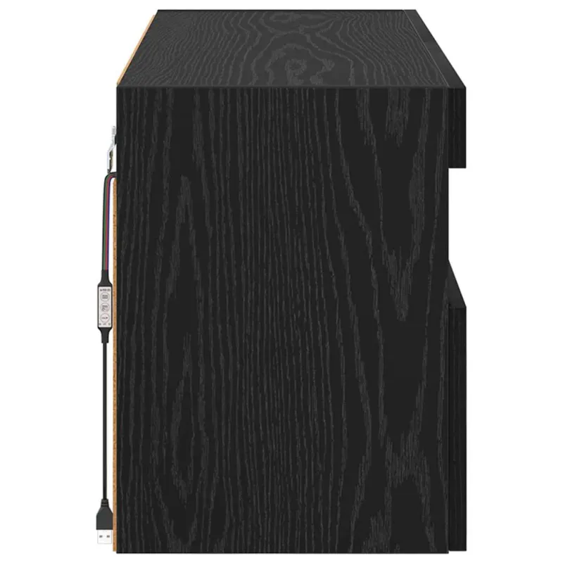 TV sieninė spintelė su LED Juodas ąžuolas 80 x 30 x 40 cm